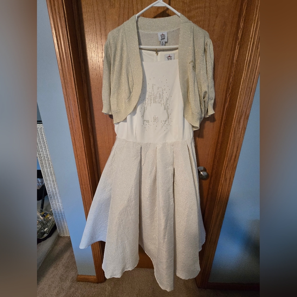 Cream Colored Dress With Gold Sweater